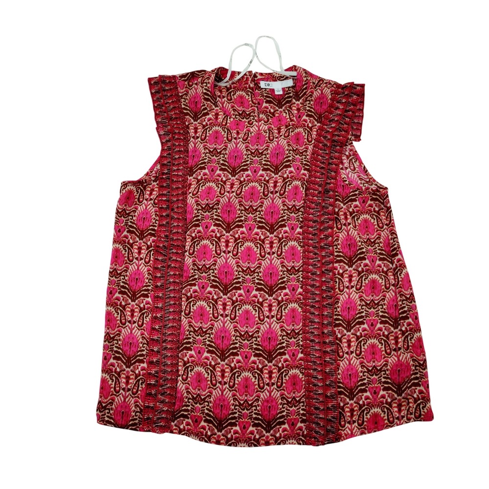 DR2 Daniel Rainn Pink Paisley Sleeveless Ruffle Trim High Neck Blouse Size S - Picture 1 of 8